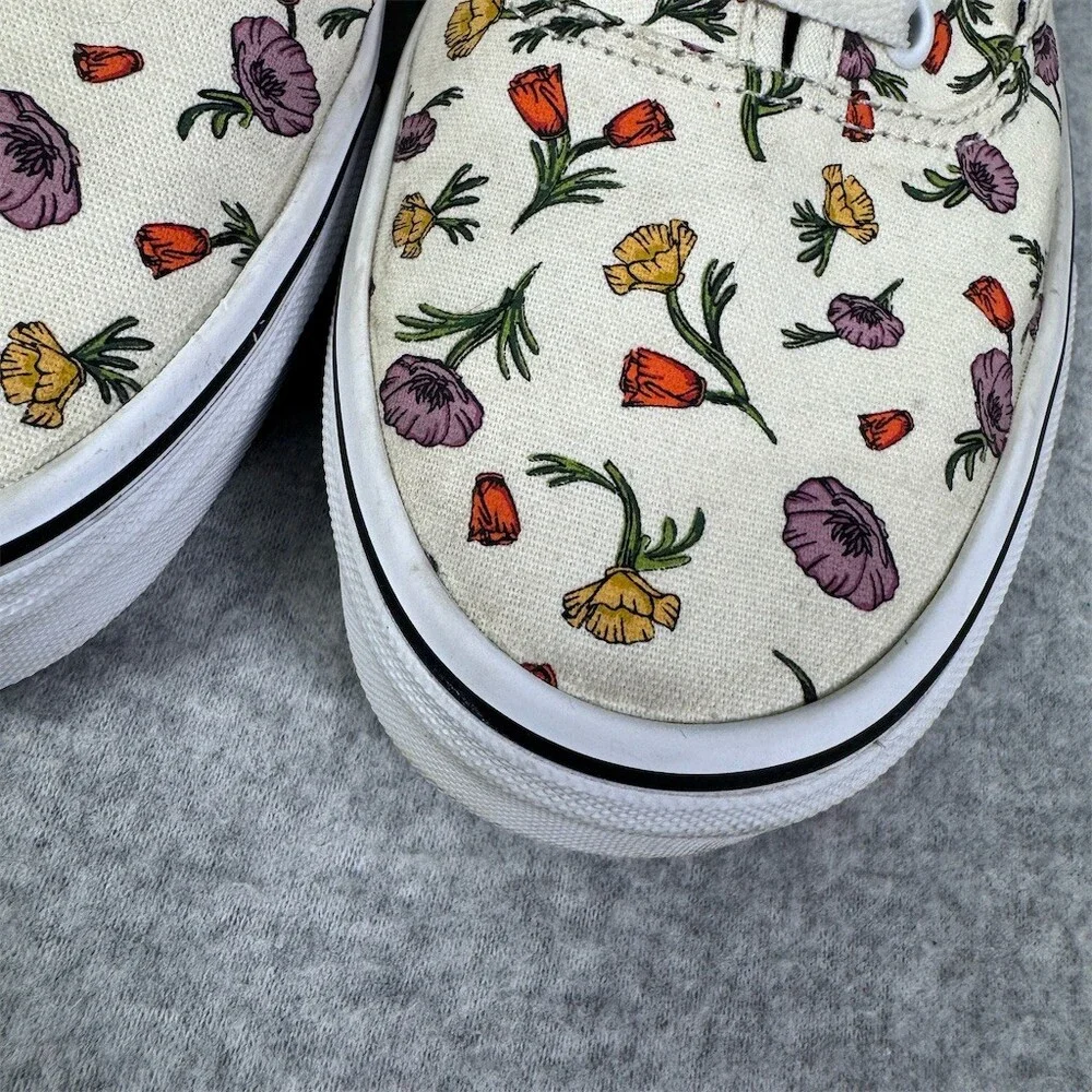 Vans Authentic Womens Size 10 Sneakers Poppy Floral Cream Lace-Up Low Top
